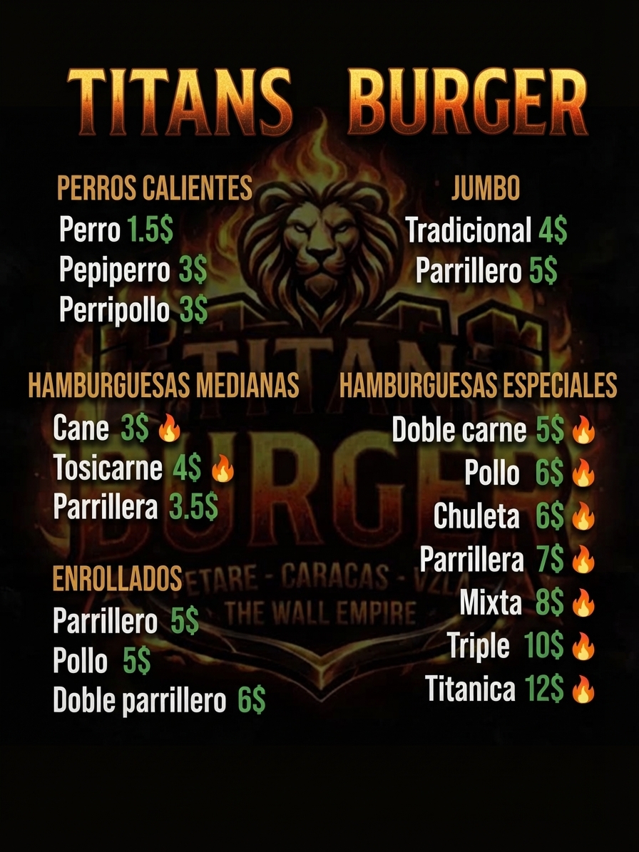 Menú TITANS BURGER
